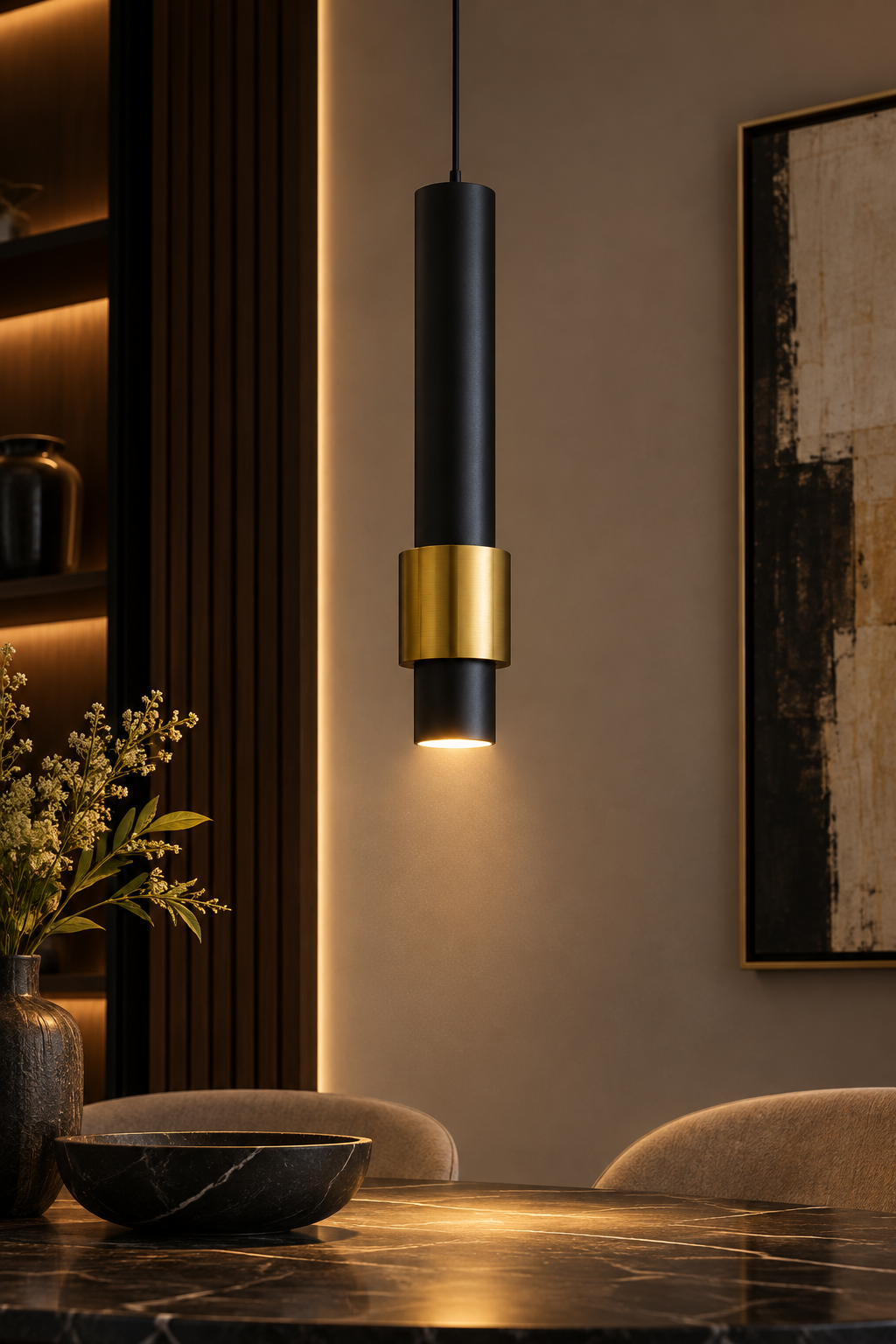 Noir Brass Cylinder Pendant