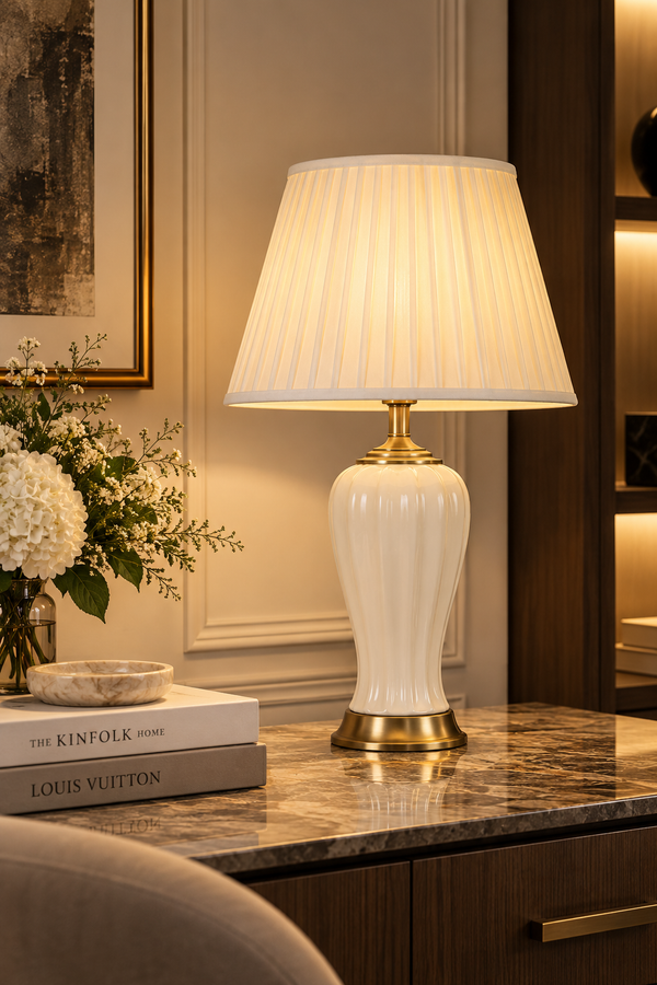 Ivory Pleated Table Lamp