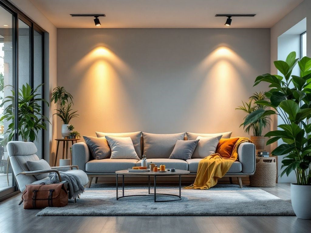 Warm living room lighting with architectural spotlights